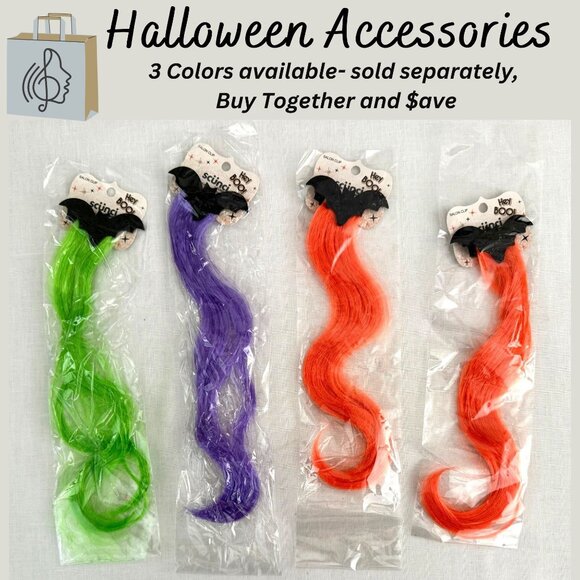 Scunci Hey Boo Salon Clip Halloween Hair Extension 9 Inches Orange Bat Design - Picture 2 of 11